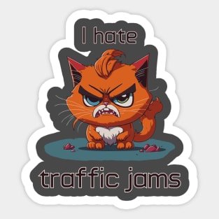 I Hate Traffic Jams - Angry Cat T-Shirt Sticker